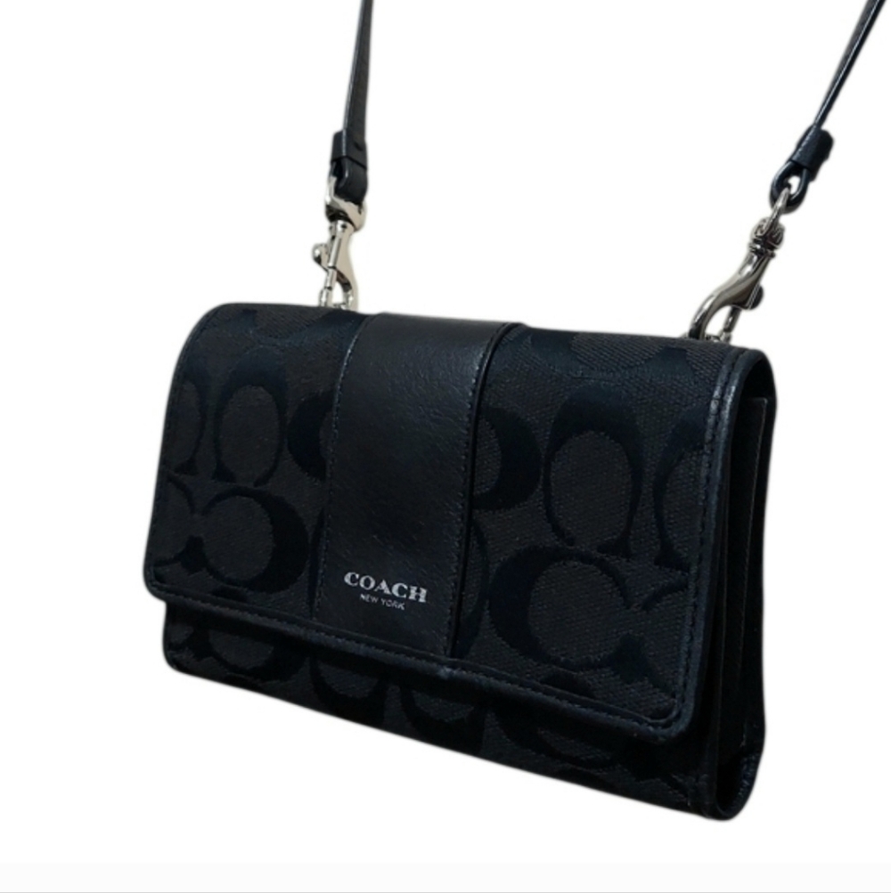 Coach Wallet Signature Crossbody Bag Vintage Jacquard & Leather